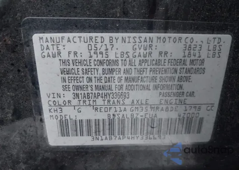 2017 Nissan Sentra S from USA, damaged, VIN 3N1AB7AP4HY336693